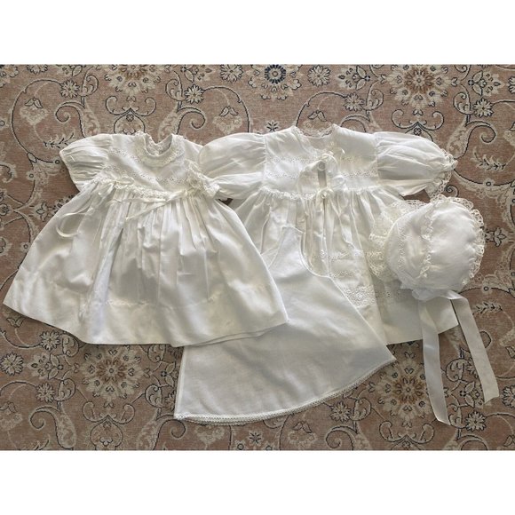 Madonna Other - Madonna Baby Girl Boy 4 Pc Baptism Dress Christening Set White Lace Vtg 0-3 Mos